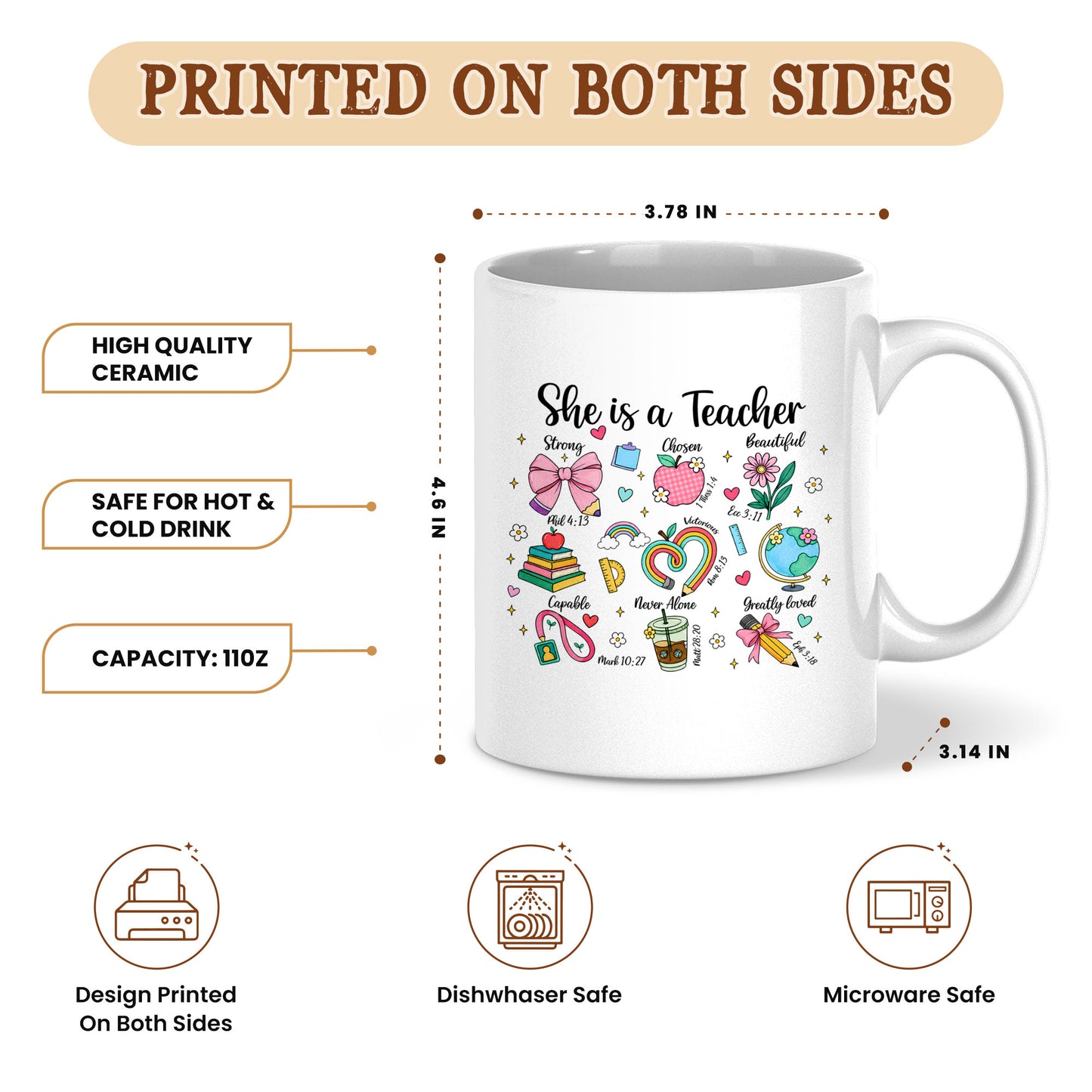 Christian Teacher Mug - Bible Verse Teacher Coffee Cup - Personalized Gift for Teachers