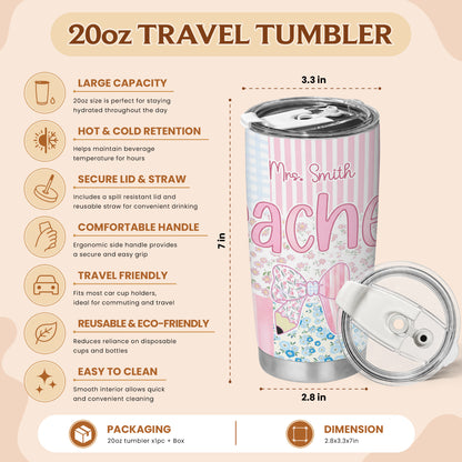 Personalized Teacher Tumbler with Custom Name, Cute Pencil Floral Travel Cup, Teacher Appreciation Gift, Back to School Teacher Gift