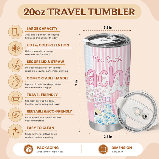Personalized Teacher Tumbler with Custom Name, Cute Pencil Floral Travel Cup, Teacher Appreciation Gift, Back to School Teacher Gift