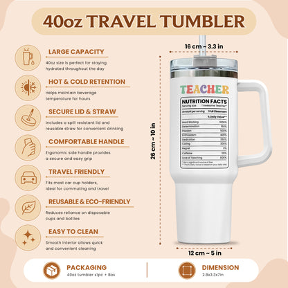Personalized Teacher Tumbler with Handle - Custom Teacher Name Gift - Rainbow School Travel Cup with Straw - Appreciation Gift for Teachers