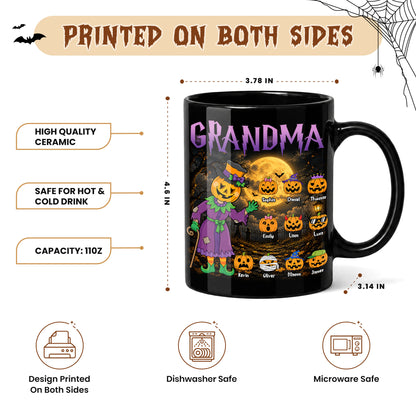 Personalized Halloween Grandma Black Mug - Grandma Pumpkin Patch Coffee Cup - Cute Pumpkin Family Gift