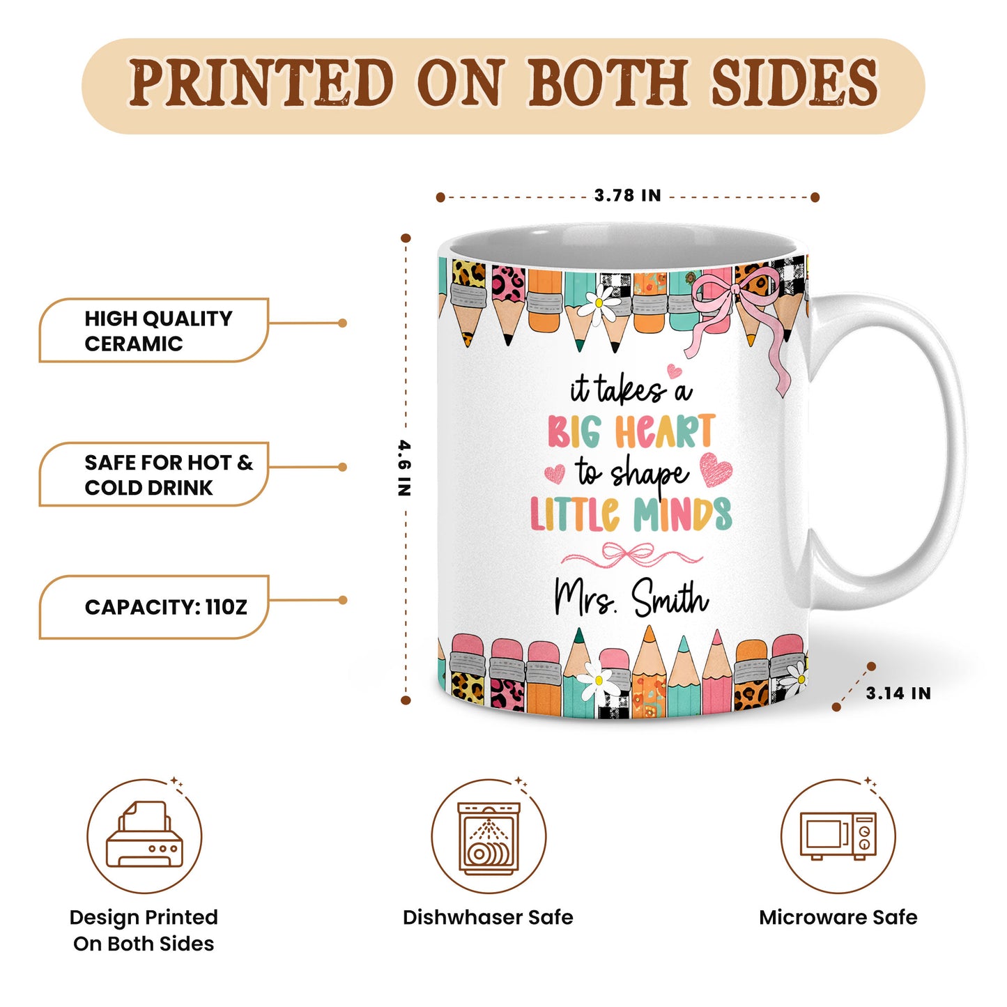 Back to School Personalized Teacher Mug, Custom Name Coffee Mug, Teacher Appreciation Gift for Preschool, Kindergarten & Elementary Teachers