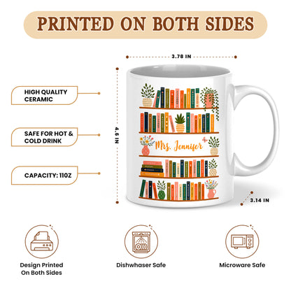 Vintage Floral Bookshelf Mug - Personalized Teacher Mug - Back To School Teacher Gift