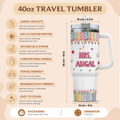 Personalized Teacher Tumbler - ItTakes a Big Heart To Teach Little Minds - Custom Teacher Name Tumbler, Thank You Gift For Teachers