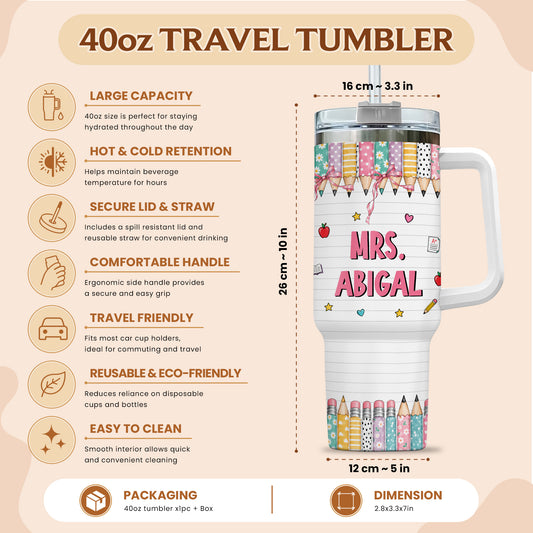 Personalized Teacher Tumbler - ItTakes a Big Heart To Teach Little Minds - Custom Teacher Name Tumbler, Thank You Gift For Teachers