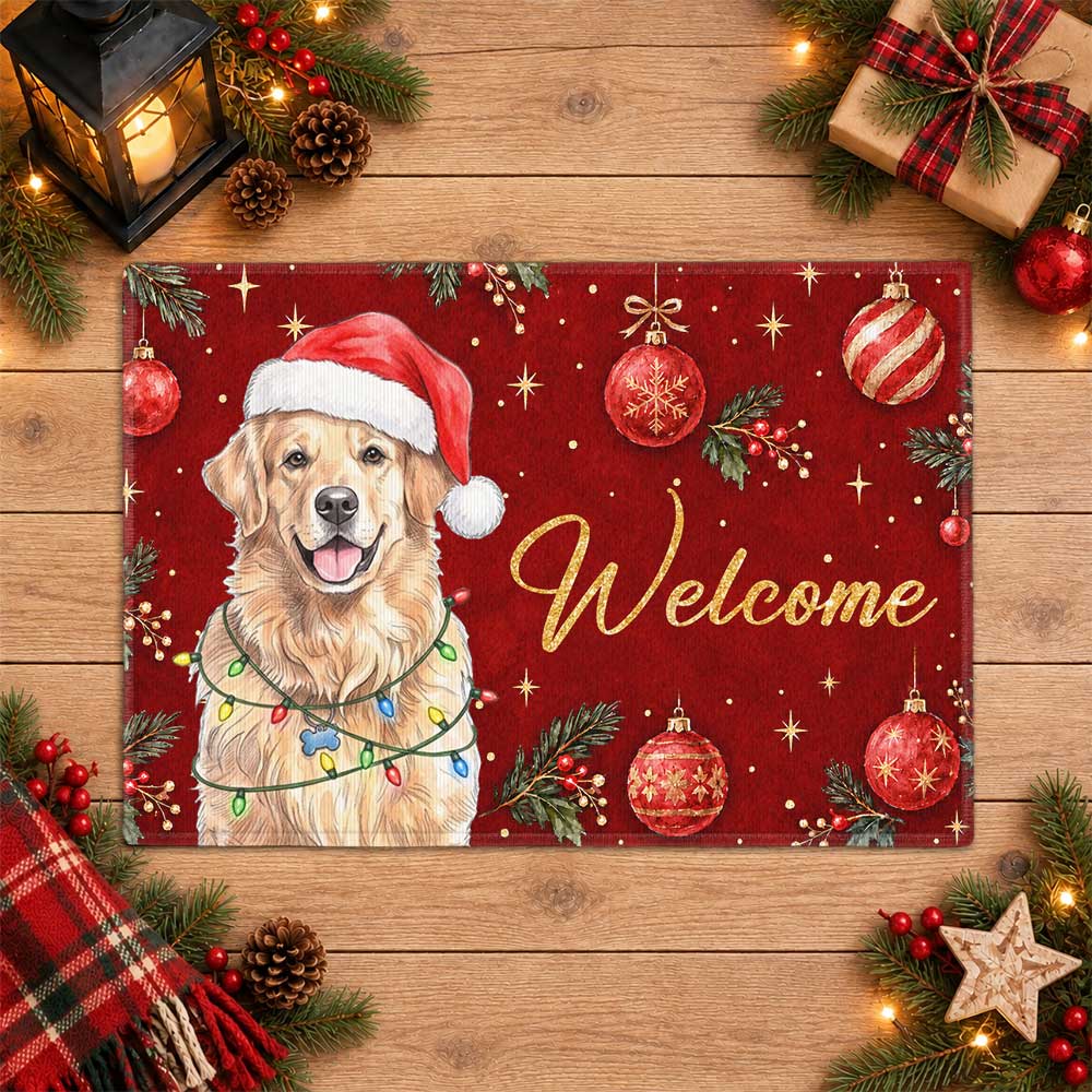 Personalized Christmas Doormat – Custom Pet Portrait Welcome Door Mat - Christmas Gift for Pet Lovers