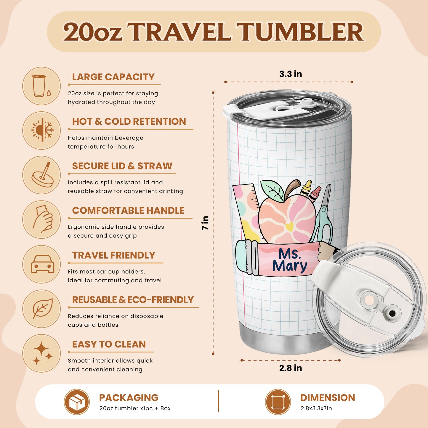 Teacher Ingredients Tumbler - Personalized Teacher Stainless Steel Tumbler, Funny Gift for Teachers