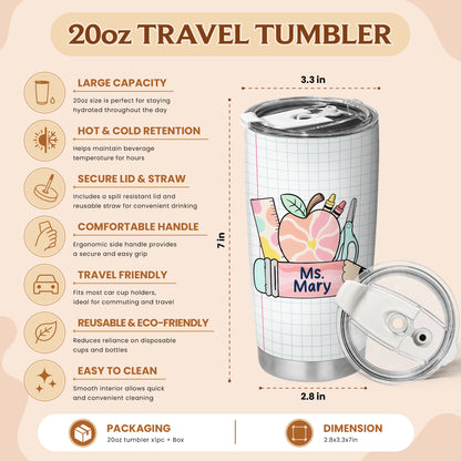 Teacher Ingredients Tumbler - Personalized Teacher Stainless Steel Tumbler, Funny Gift for Teachers