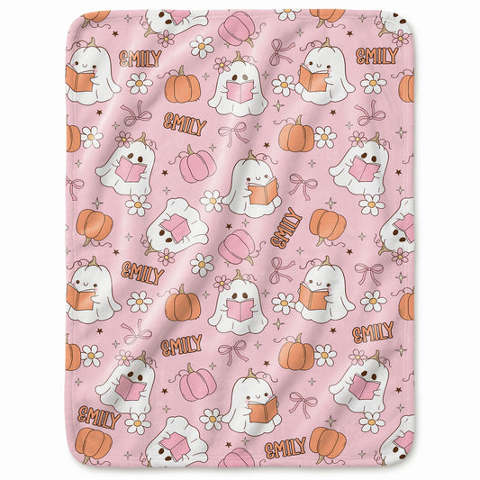 Personalized Halloween Blanket for Kids - Custom Name Ghost Pumpkin Blanket - Spooky Season Gift for Kids, Baby