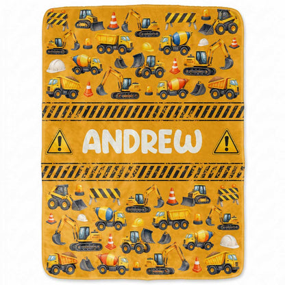 Personalized Constructions Blanket - Custom Kid Name Construction Trucks Blanket - Christmas Birthday Gift for Kids, Sons