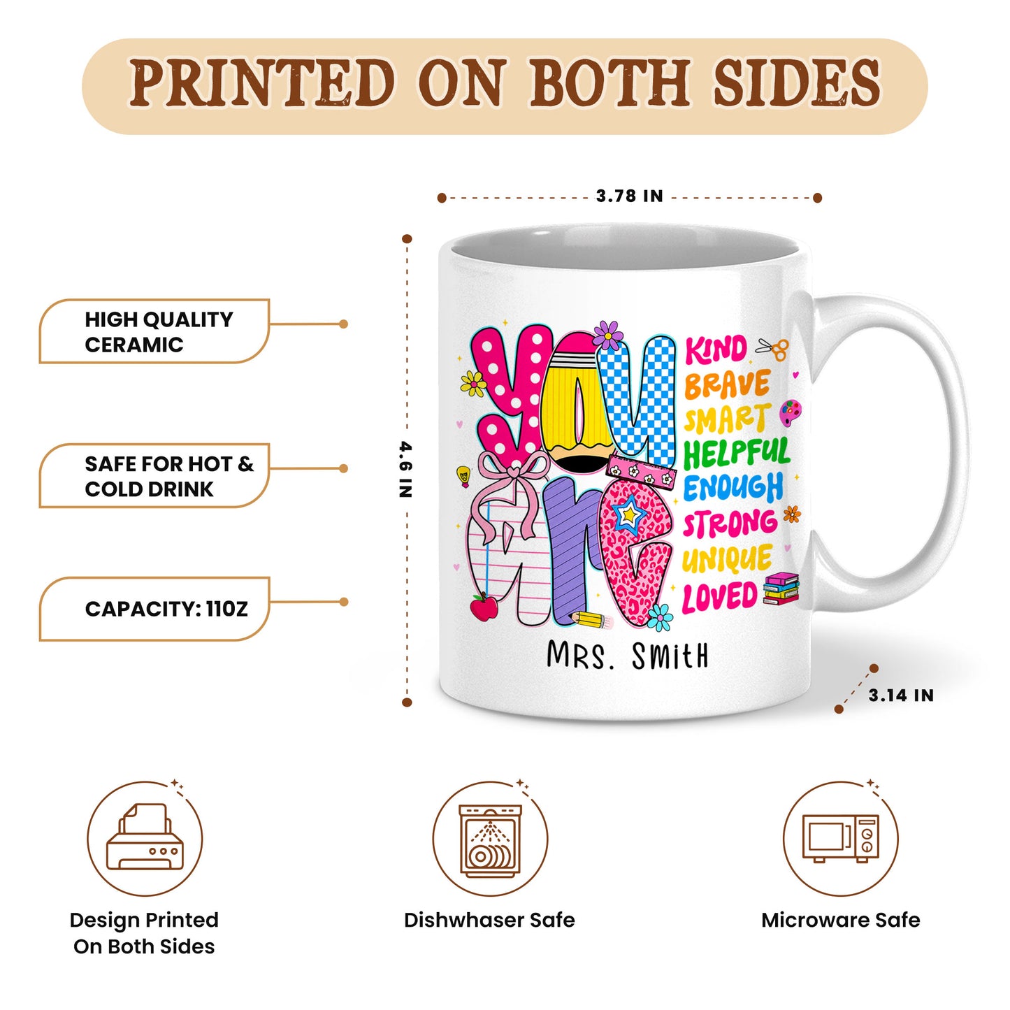 Personalized Teacher Coffee Mug, Custom You Can Do It Mug with Name, Back to School Gift, First Day of School, Teacher Appreciation Cup