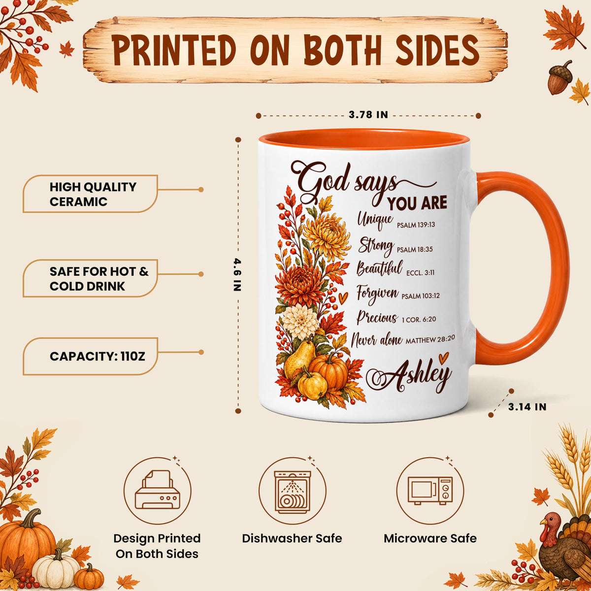 Personalized Thanksgiving Mug - God Says You Are Christian Coffee Cup - Fall Faith Gift for Friends, Self Gift