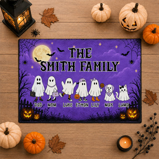 Personalized Halloween Doormat - Custom Family Name Ghost Door Mat - Spooky Season Home Decor