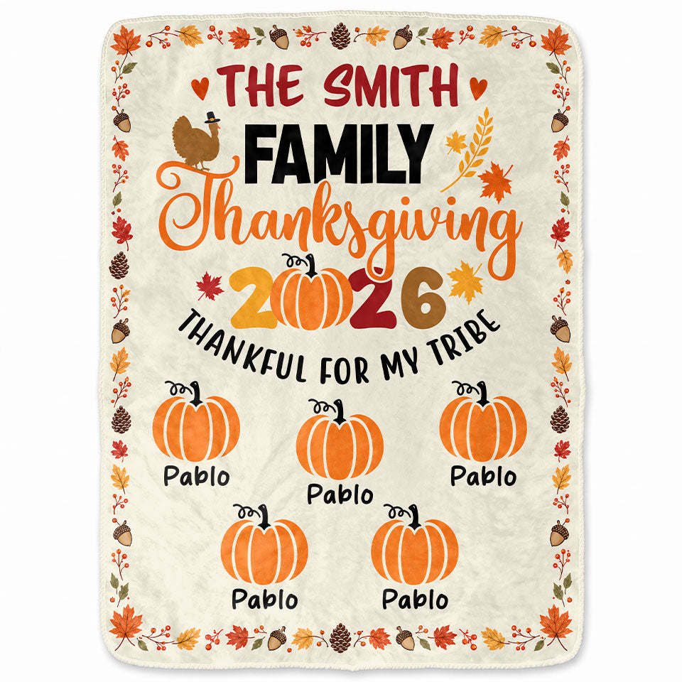 Personalized Thanksgiving Blanket - Custom Family Members Names Up to 18 - Happy Thanksgiving 2026