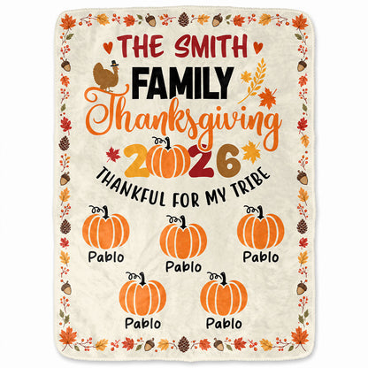 Personalized Thanksgiving Blanket - Custom Family Members Names Up to 18 - Happy Thanksgiving 2026
