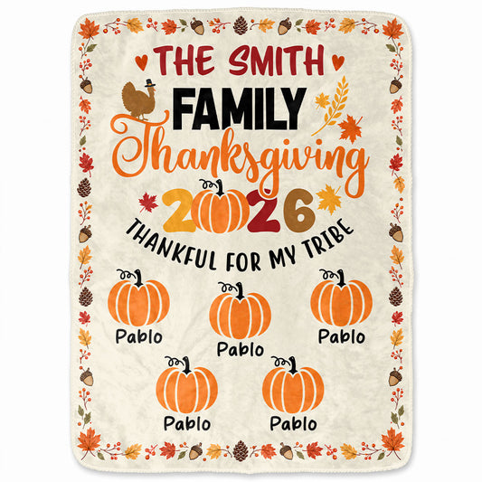 Personalized Thanksgiving Blanket - Custom Family Members Names Up to 18 - Happy Thanksgiving 2026