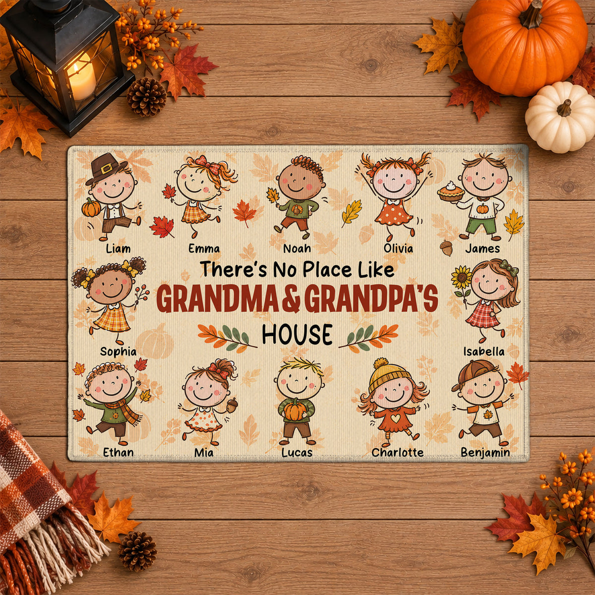 Personalized Thanksgiving Doormat - Grandma & Grandpa's House Mat - Thanksgiving Gift for Grandparents