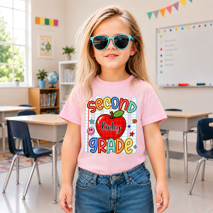 Personalized Colorful School Shirt - Custom Name & Grade Kid T-shirt - Back To School Gift for Boys & Girls