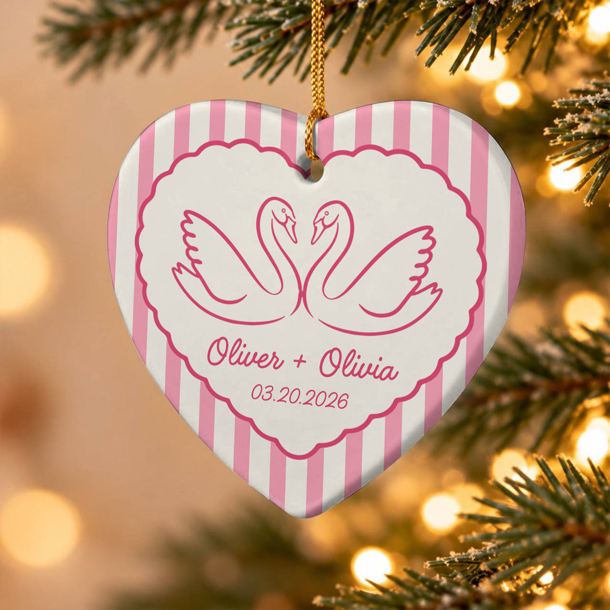 Personalized Ceramic Ornament - Our First Christmas Married - Custom Newlywed Wedding Date Keepsake Gift