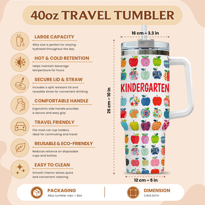 Apple Teacher Tumbler with Handle – Custom Teacher Name & Grade To Go Cup - Back To School Gift for Teachers