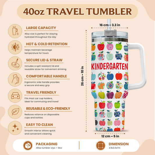 Apple Teacher Tumbler with Handle – Custom Teacher Name & Grade To Go Cup - Back To School Gift for Teachers