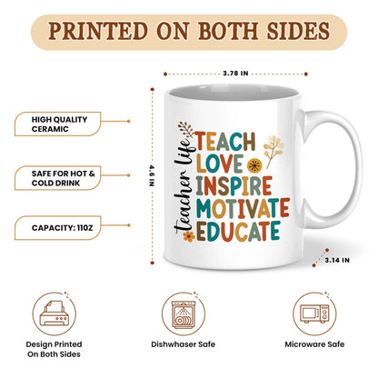 Vintage Floral Teacher Mug - Teach Love Inspire Motivate Educate - Custom Teacher Name Coffee Cup - Appreciation Gift for Teachers