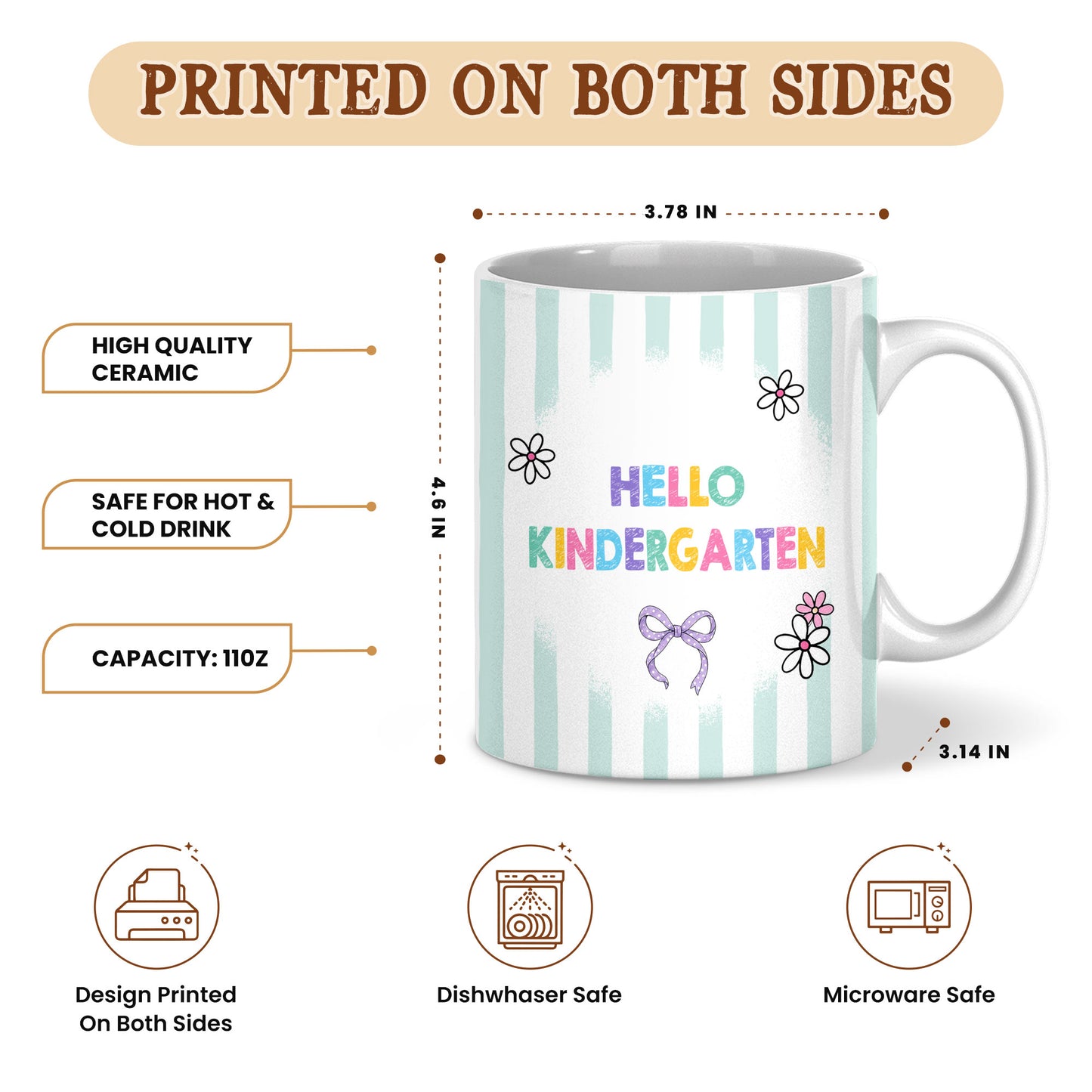 Personalized Hello Kindergarten Mug with Custom Grade & Name, Cute Goose School Coffee Mug, First Day of School Gift for Kids Students