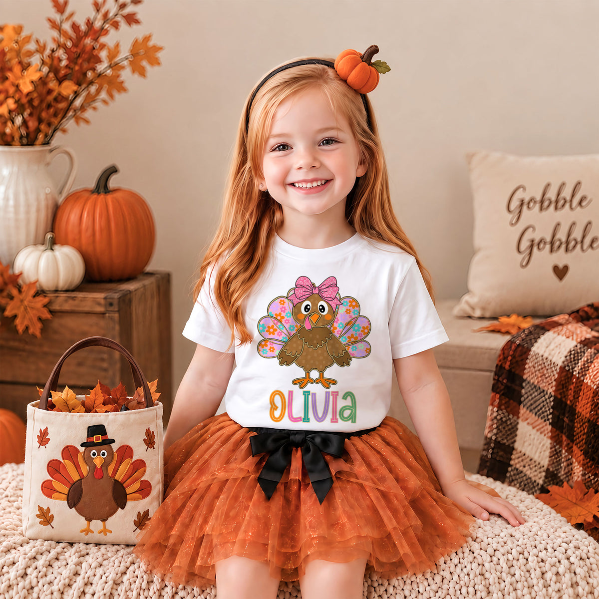 Personalized Thanksgiving Kids T-Shirt - Custom Turkey Shirt for Boys and Girls - Cute Fall Outfit, Thanksgiving Gift for Kids