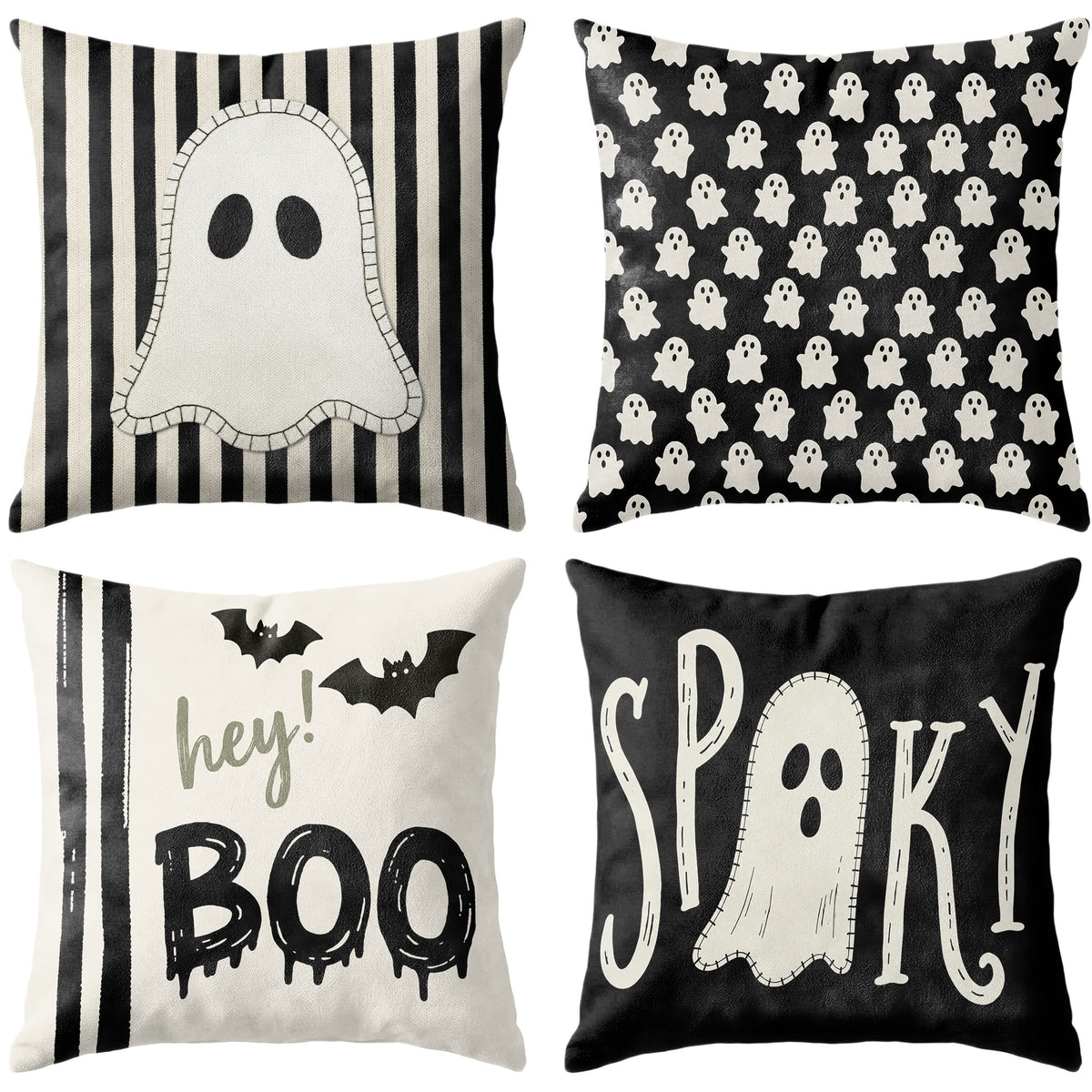 Halloween Pillow Set, Decorative Throw Pillows, Ghost & Bat Pillow Covers, Seasonal Couch Decor, Halloween Home Decor