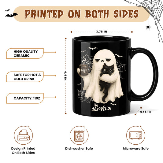 Personalized Halloween Mug, Custom Ghost Cat Coffee Cup, Cute Spooky Mug, Halloween Gift for Cat Lovers
