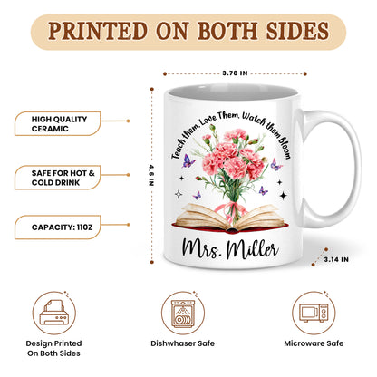 Vintage Birth Month Flower Teacher Mug - Teach Them Love Them Watch Them Bloom - Custom Teacher Name Coffee Cup - Appreciation Gift for Teacher