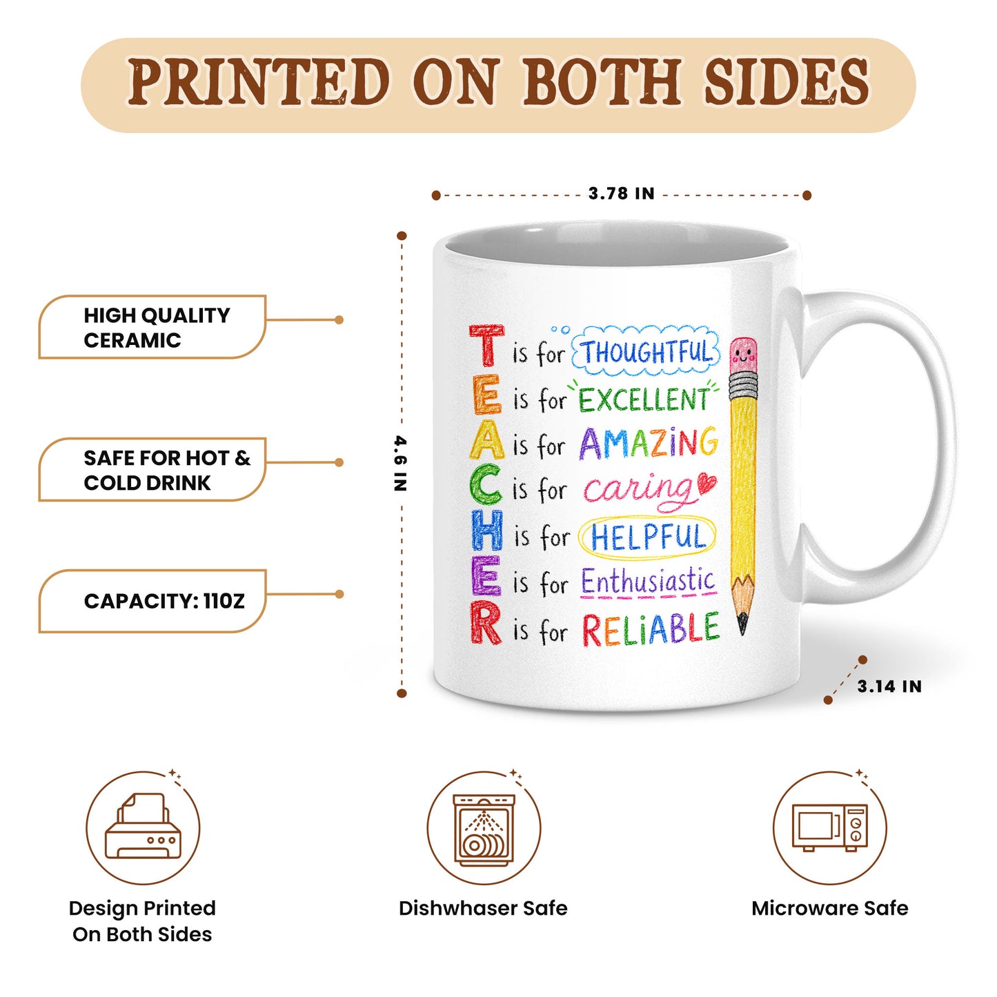 Crayon Teacher Mug - Custom Name Teacher Mug- Personalized Gift for Teachers
