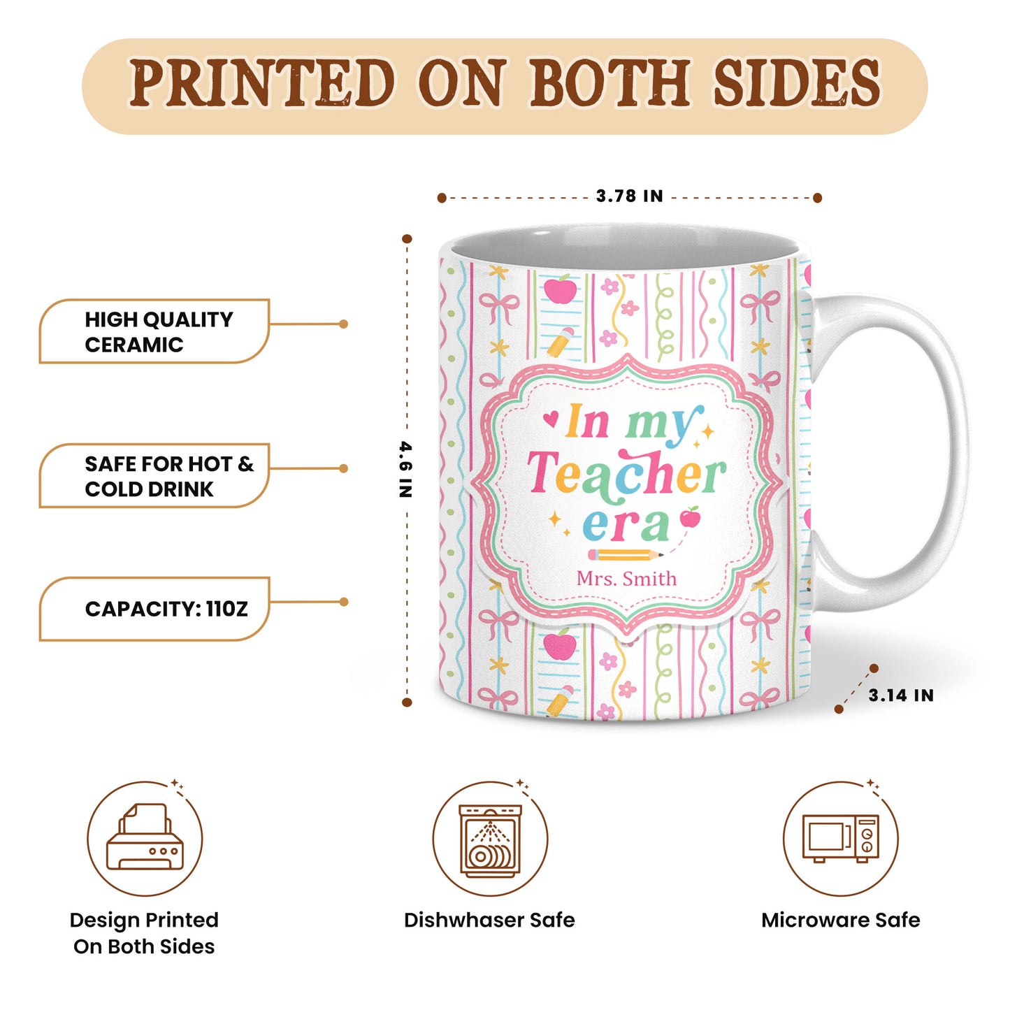 Personalized In My Teacher Era Mug, Custom Teacher Name Coffee Mug, Back to School Teacher Gift, First Day of School Cup, Teacher Appreciation Gift