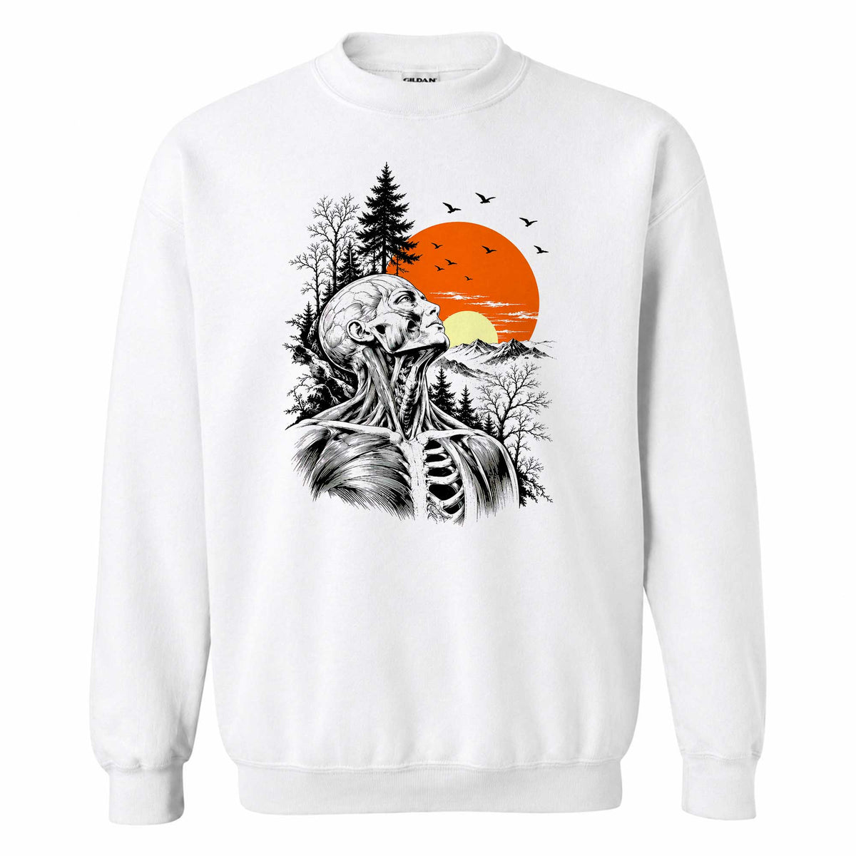 Anatomical Skeleton Sunset Shirt, Vintage Mountain Nature T-Shirt, Gothic Art Gift for Men Women