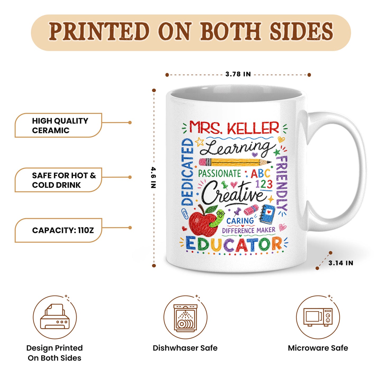 Crayon Teacher Word Art Mug - Personalized Teacher Name Coffee Mug - Teacher Appreciation Gift