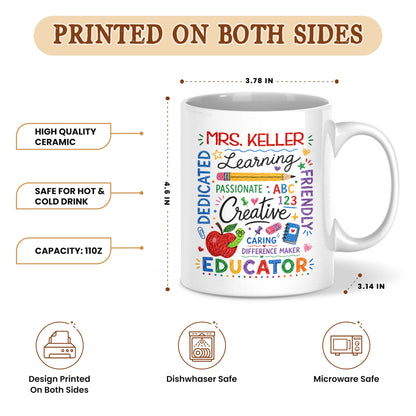 Crayon Teacher Word Art Mug - Personalized Teacher Name Coffee Mug - Teacher Appreciation Gift