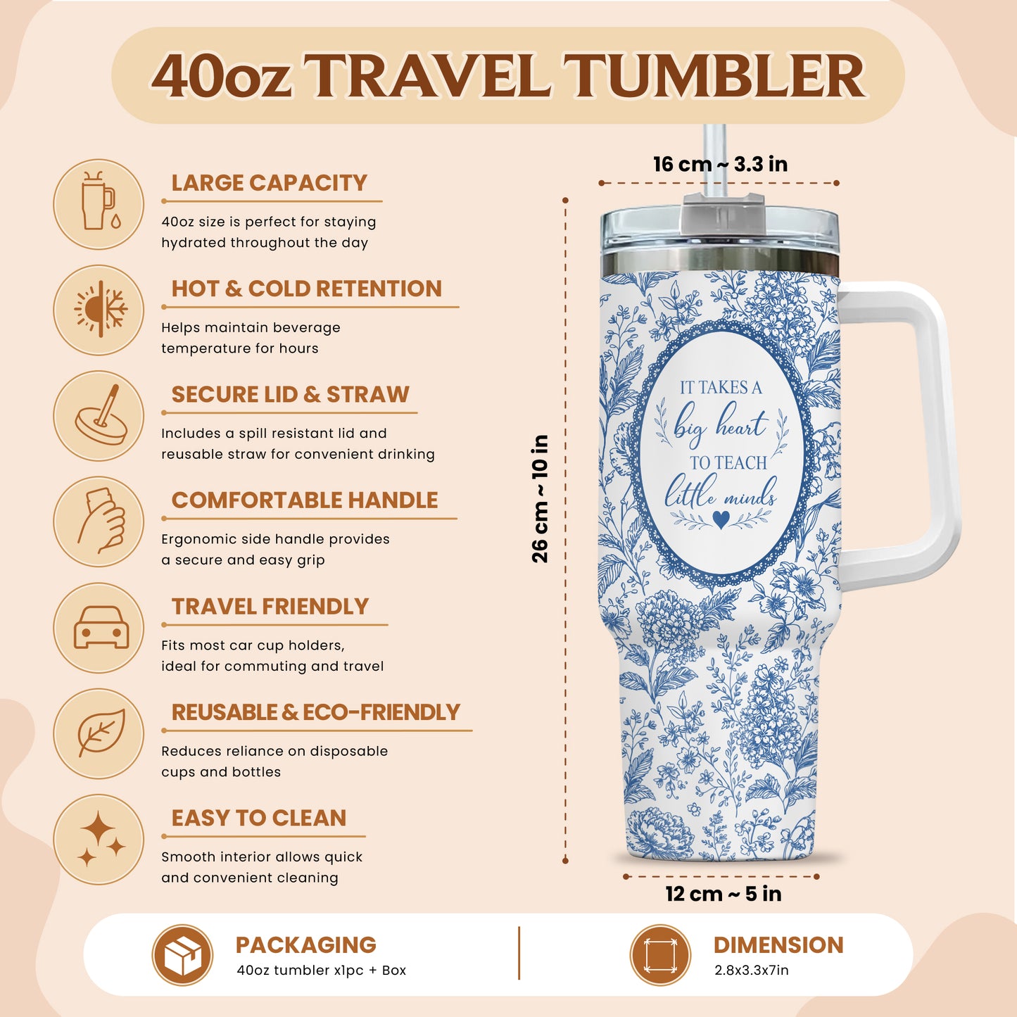 Personalized Teacher Tumbler - Never Underestimate The Difference You Make - Toile de Jouy Tumbler, Custom Teacher Appreciation Gift