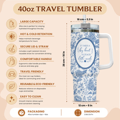 Personalized Teacher Tumbler - Never Underestimate The Difference You Make - Toile de Jouy Tumbler, Custom Teacher Appreciation Gift