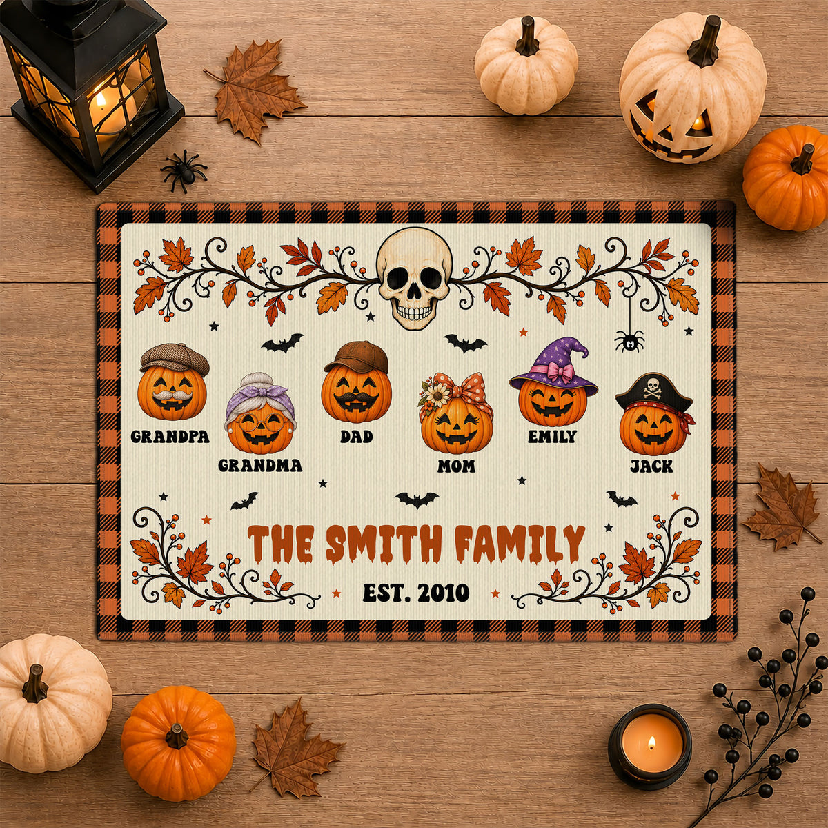 Personalized Halloween Doormat for Family - Custom Name Pumpkin Family Door Mat - Spooky Season Family Gift
