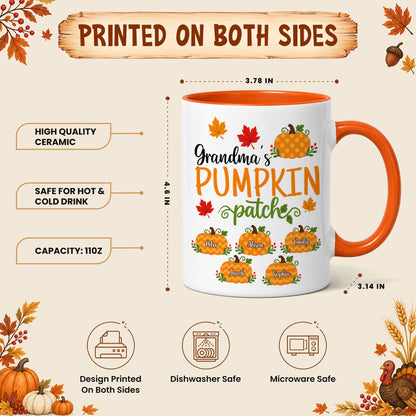 Personalized Thanksgiving Accent Mug - Grandma's Pumpkin Patch Mug - Thanksgiving Gift for Grandma, Mom