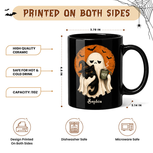 Personalized Halloween Mug, Custom Ghost Cat Coffee Cup, Cute Spooky Mug, Halloween Gift for Cat Lovers