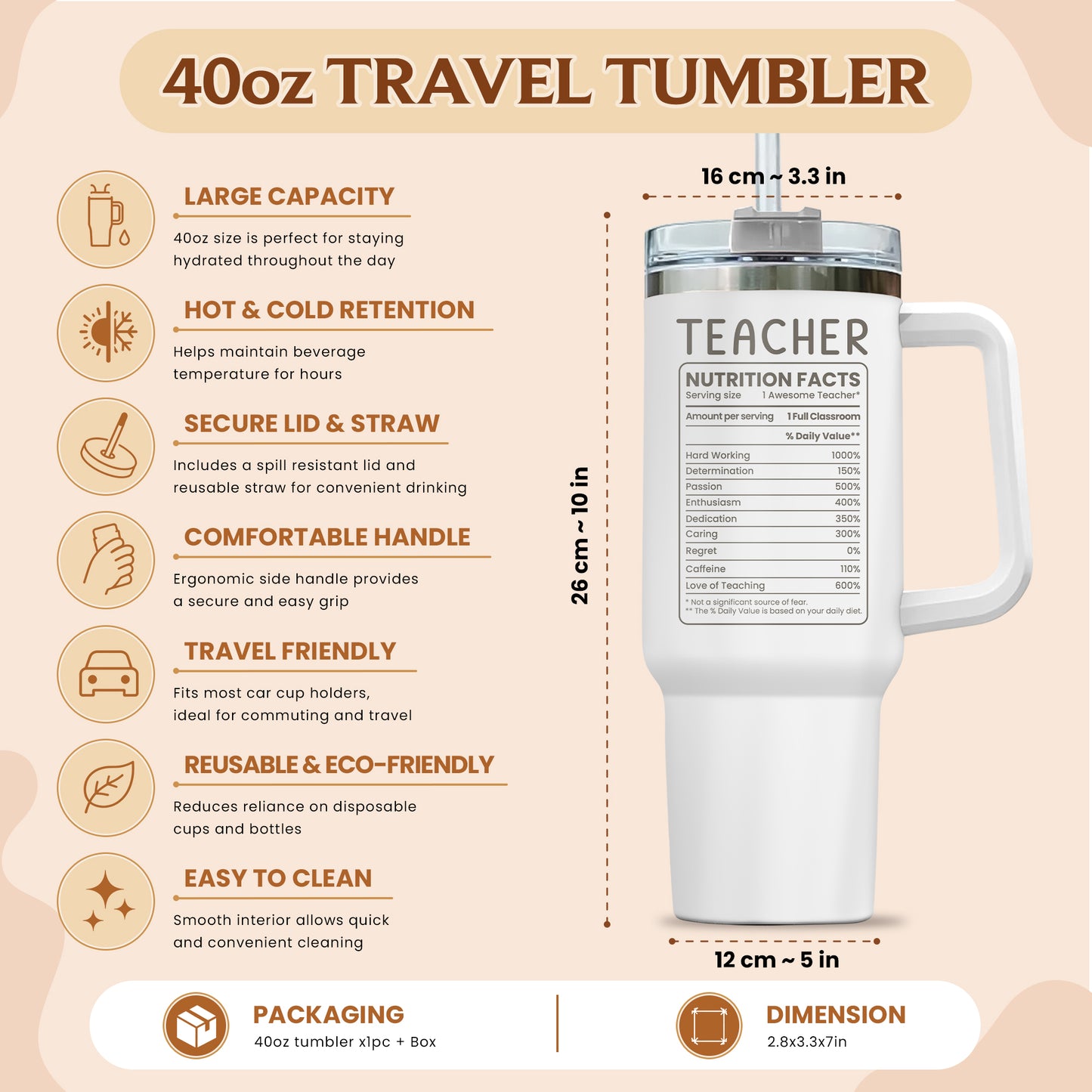 Personalized Teacher Tumbler with Handle - Custom Teacher Name Gift - Rainbow School Travel Cup with Straw - Appreciation Gift for Teachers