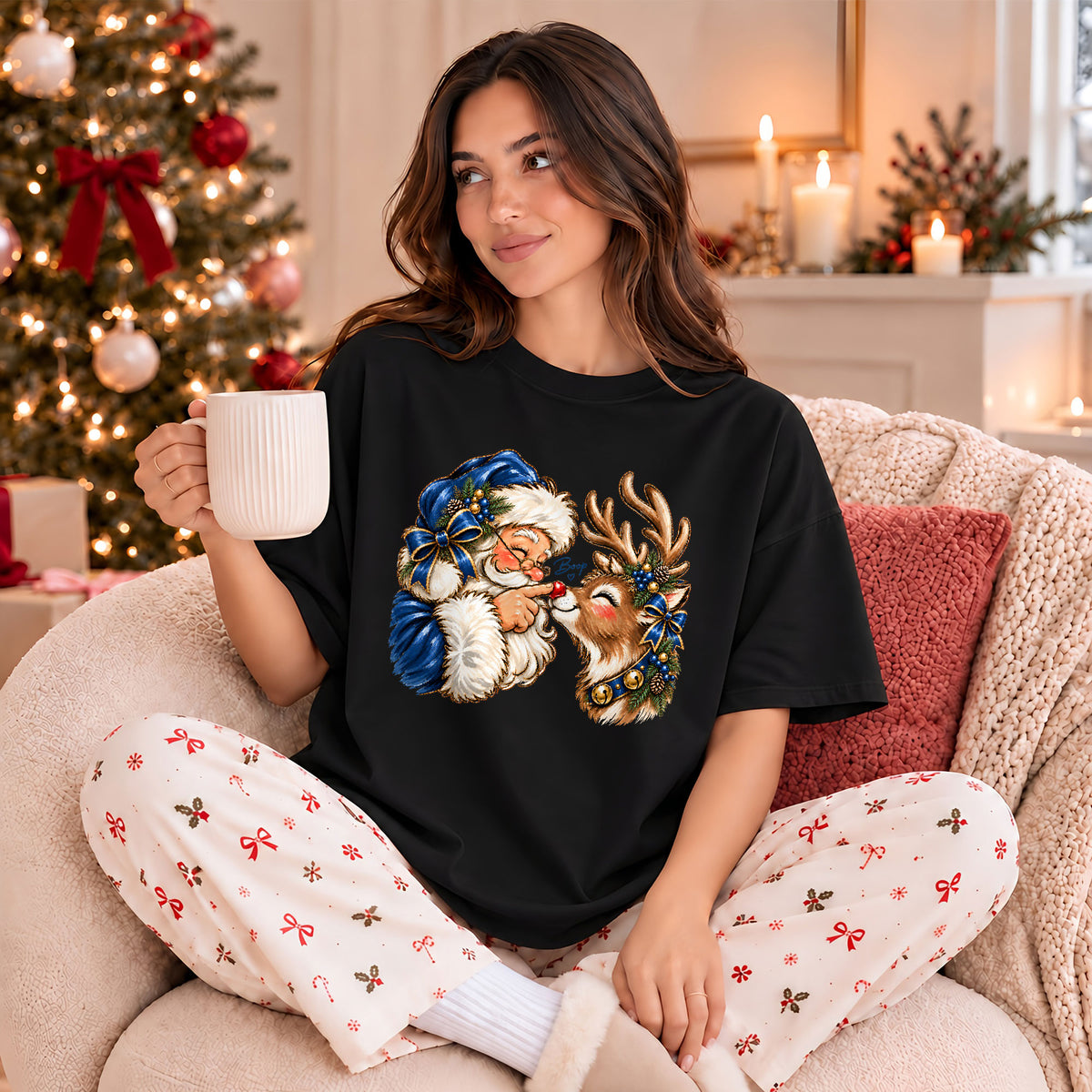 Funny Christmas Shirt  - Reindeer Santa Claus Boop T-shirt Sweatshirt - Trendy Christmas Gift for Friends, Self Gift