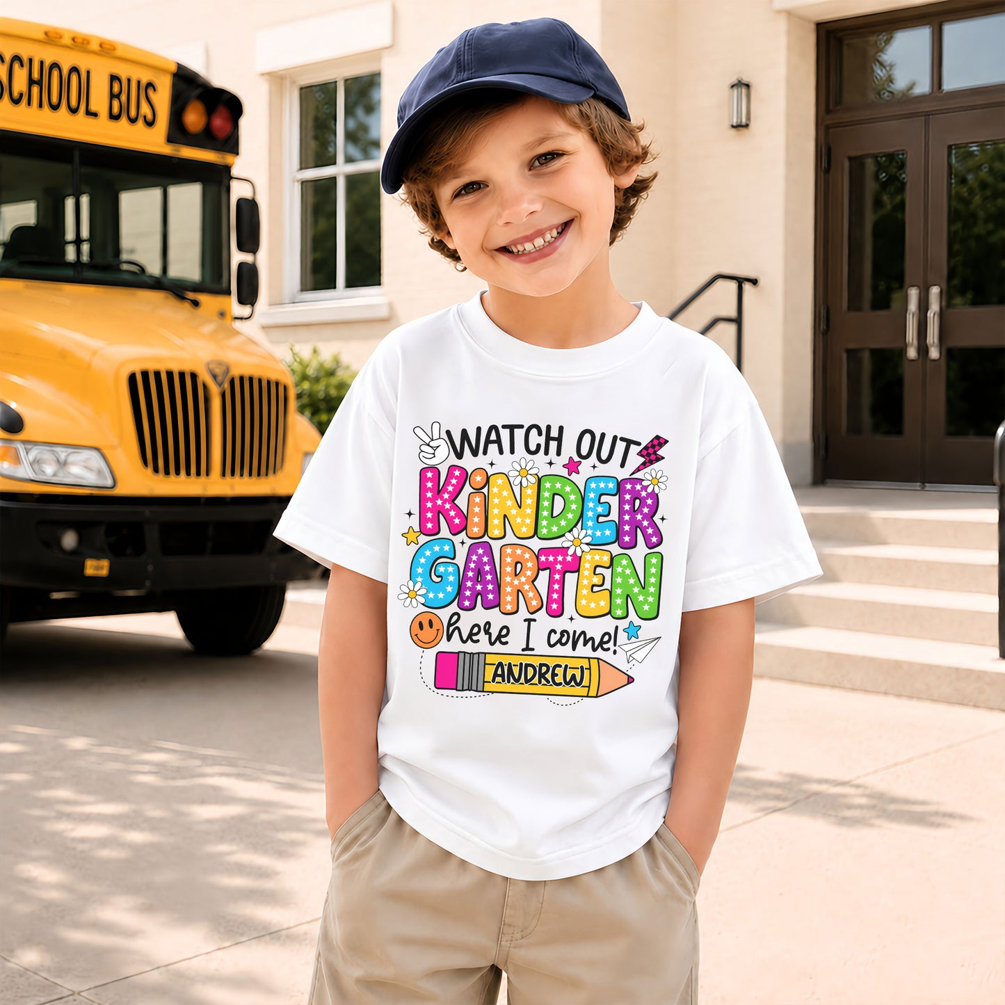 Watch Out School Here I Come Shirt - Custom Grade & Name Kids T-Shirt - First Day of School Back to School Outfit
