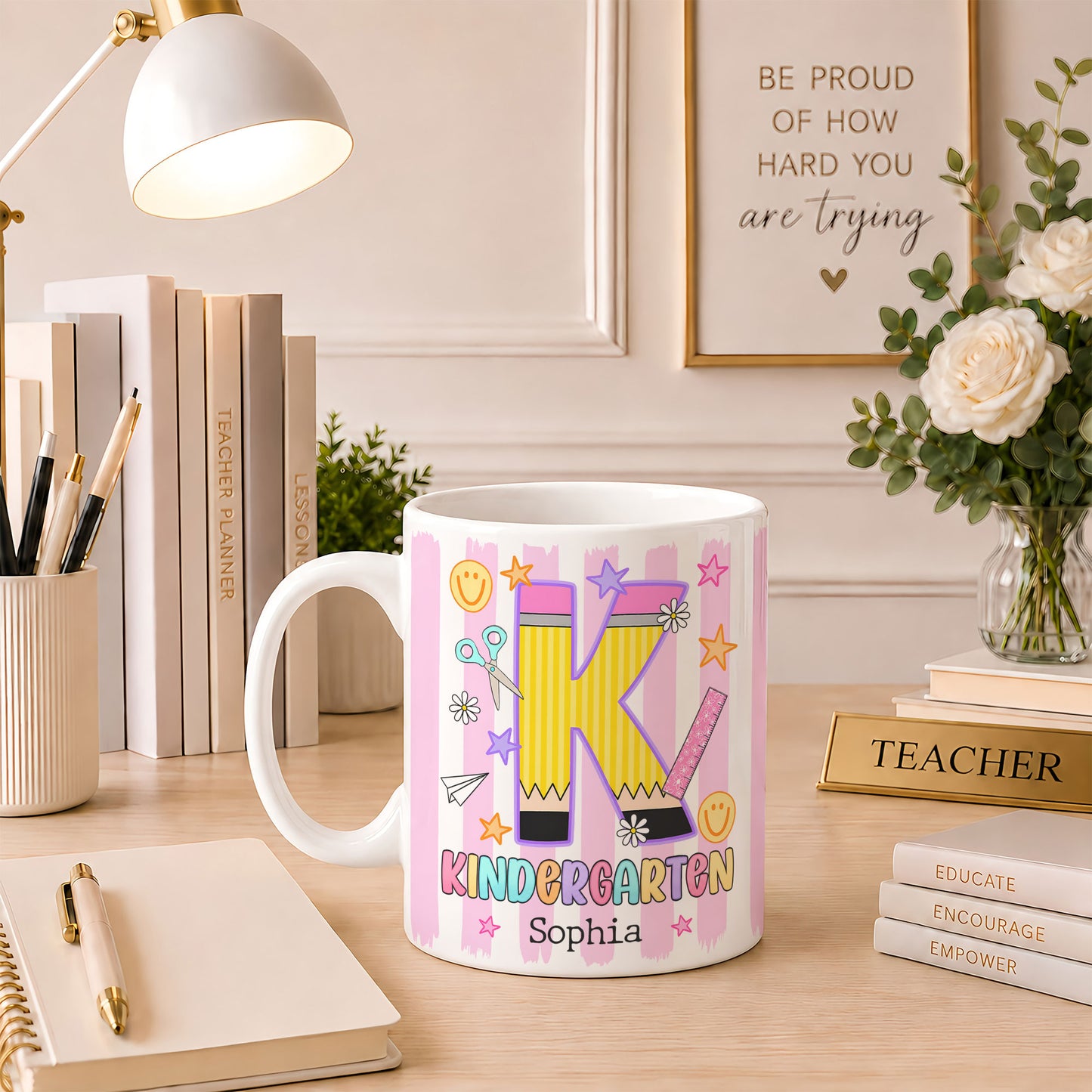 Personalized Hello Kindergarten Mug with Custom Grade & Name, Cute Goose School Coffee Mug, First Day of School Gift for Kids Students