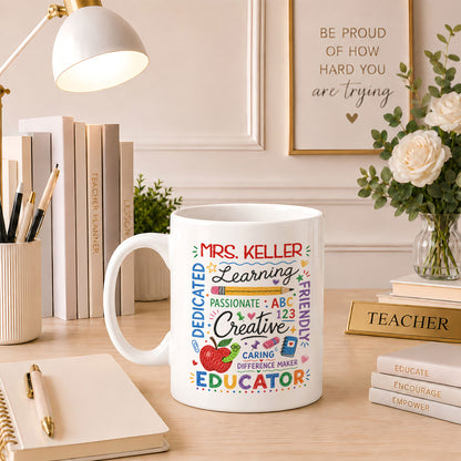 Crayon Teacher Word Art Mug - Personalized Teacher Name Coffee Mug - Teacher Appreciation Gift
