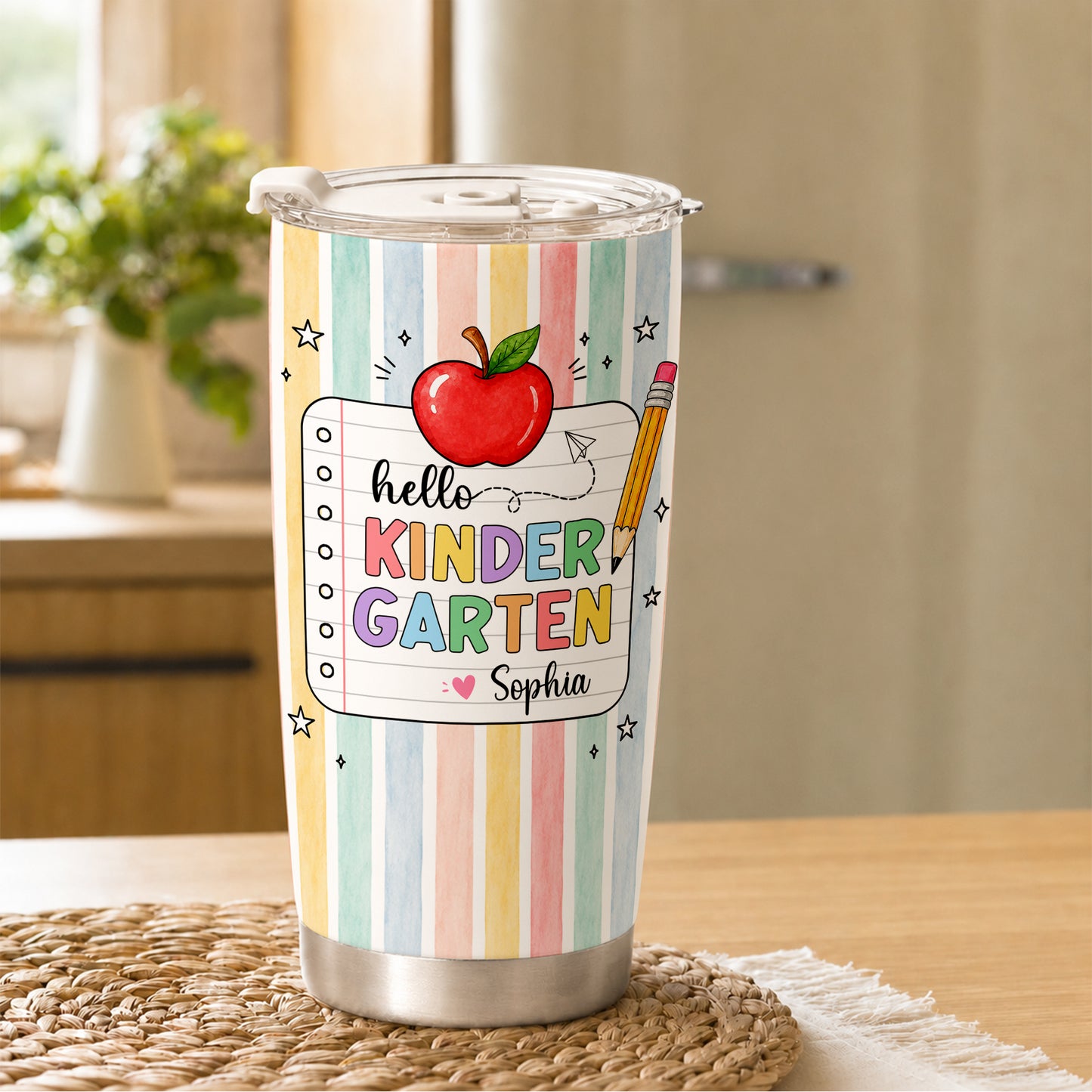 Personalized Hello Kindergarten Tumbler with Custom Grade & Name, Back to School Student Travel Cup, First Day of School Gift for Kids Students