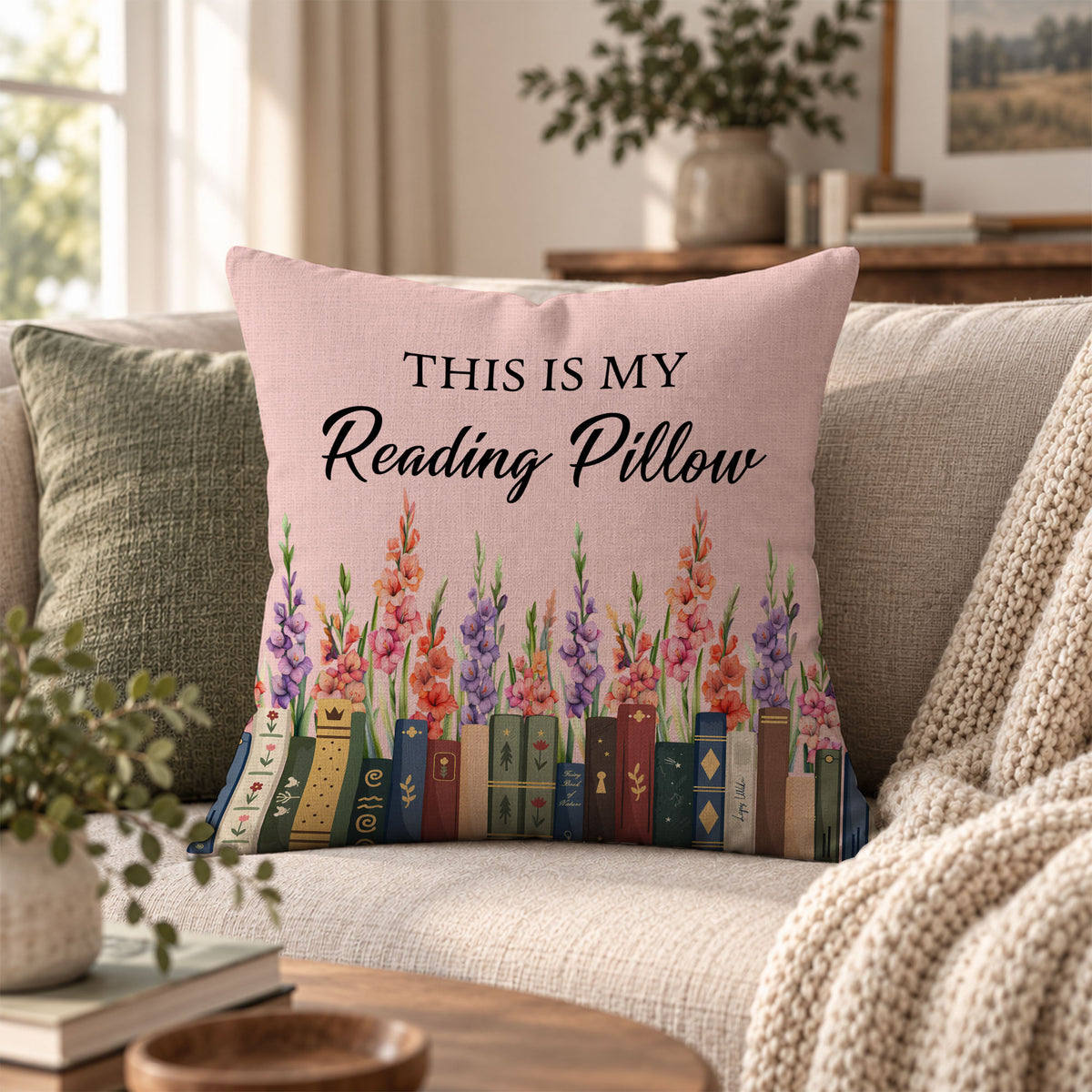 Personalized Birth Month Flower Pillow - This Is My Reading Pillow - Gift for Book Lovers