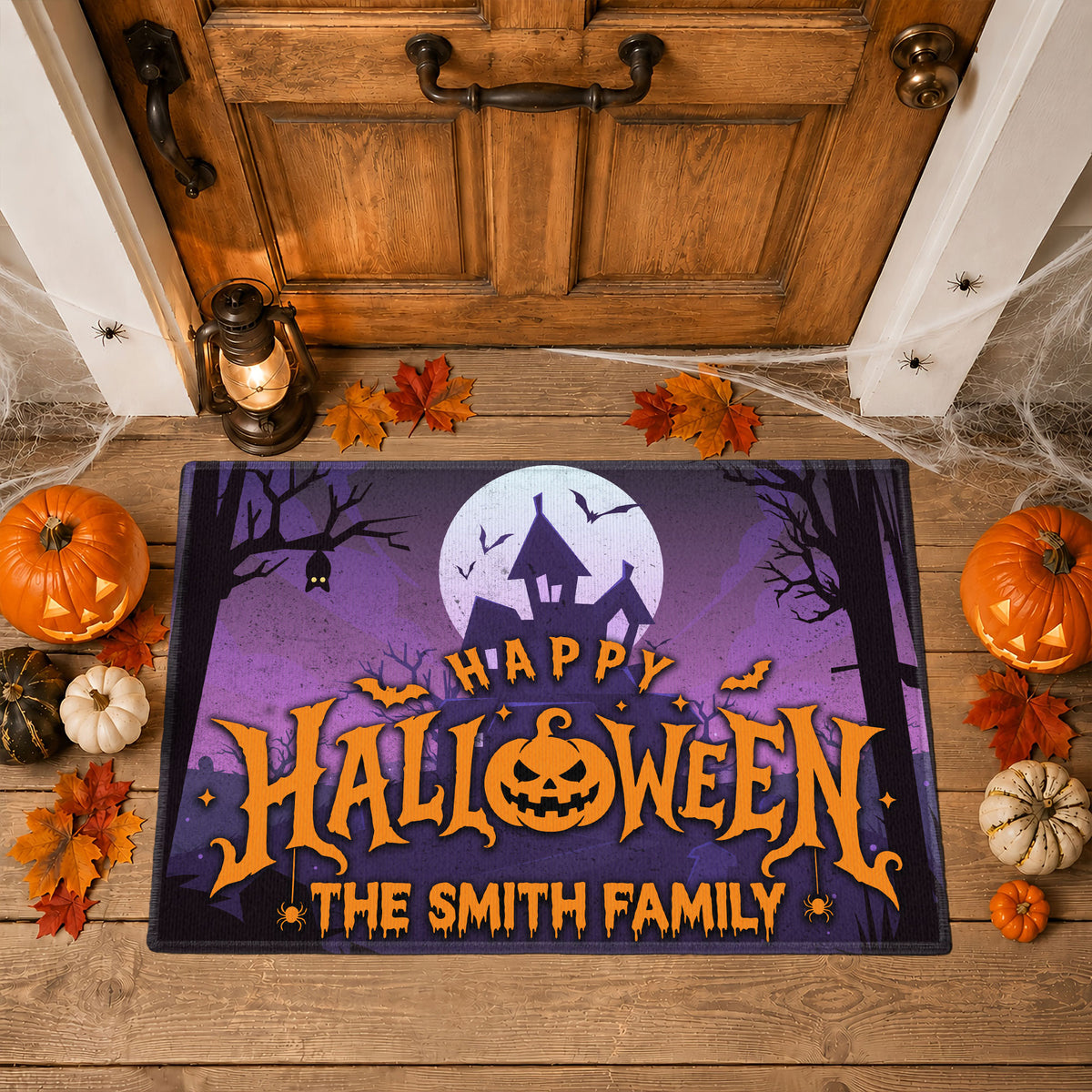 Personalized Halloween Family Name Door Mat - Spooky Porch Decor, Halloween Housewarming Gift