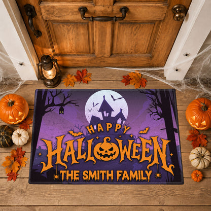 Personalized Halloween Family Name Door Mat - Spooky Porch Decor, Halloween Housewarming Gift